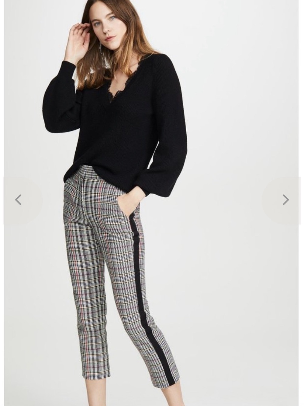 Veronica Beard Plaid Gemini pants with Black Side Stripes